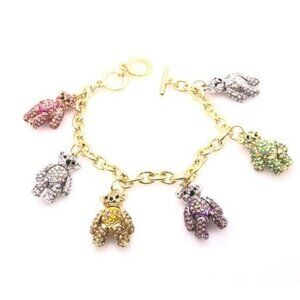 OPC CN Multicolor Crystal Studded Gold Teddy Bear Charm Bracelet